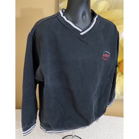 Vintage Levi’s Embroidered Red Logo Black V Neck Sweatshirt Men’s Size Large - Picture 6 of 13